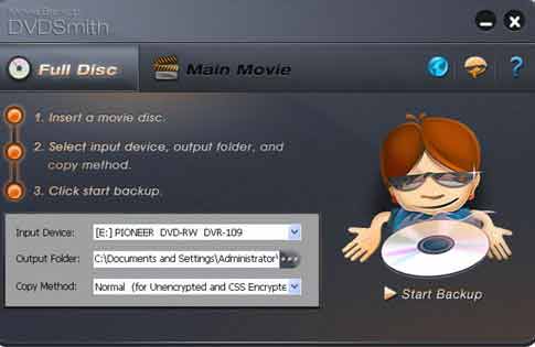The main interface of DVDSmith Movie Backup