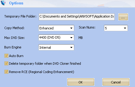 options of burn engine for any dvd cloner