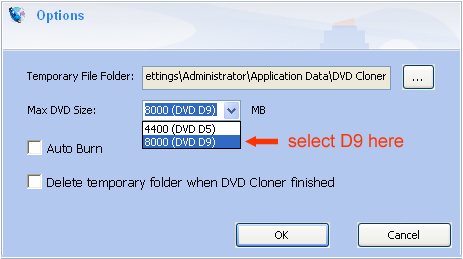 select DVD-9 in Any DVD Cloner