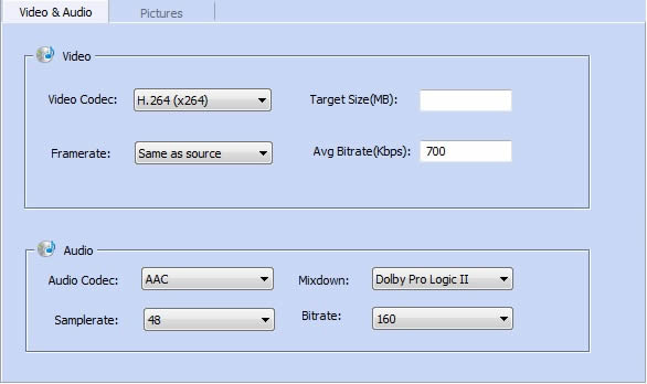 set video and audio parameters